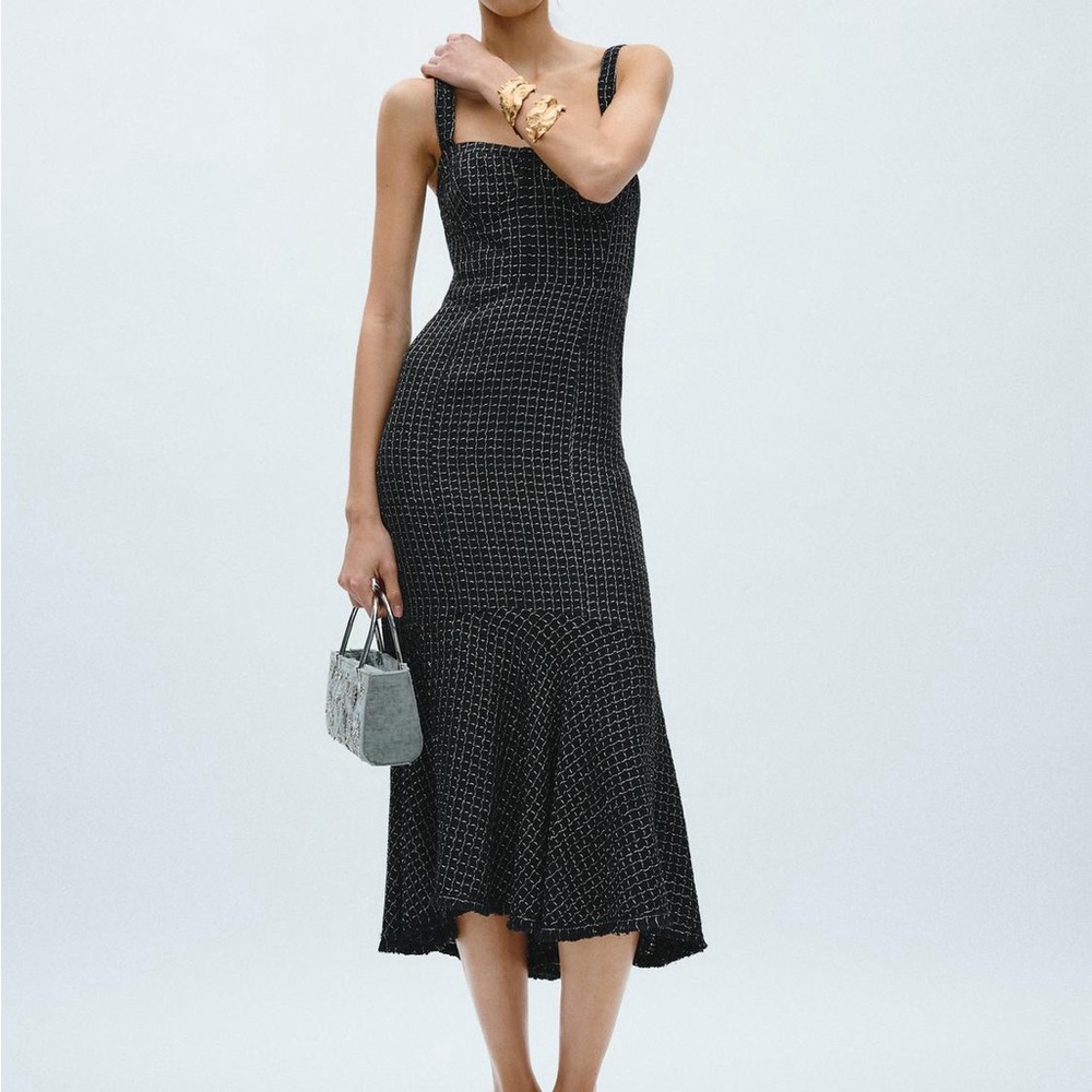 Zara Elegant Black Midi Bustier Dress